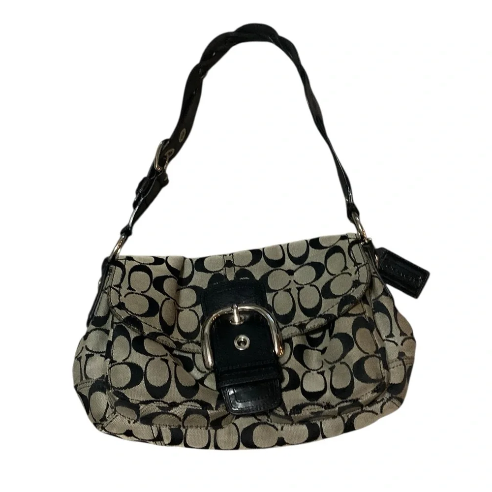 Coach Soho Signature Y2K shoulder bag in Grey with a big black buckle
